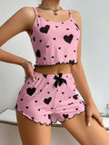 Pink and Black Heart Print Pajama Set