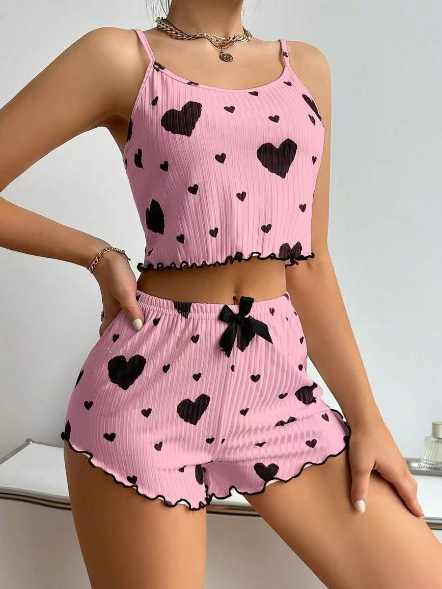 Pink and Black Heart Print Pajama Set