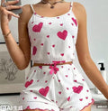 White and Red Heart Print Pajama Set