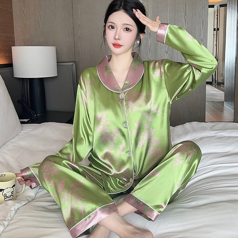 Luxury Ice Silk Pajama set(Posh Green)